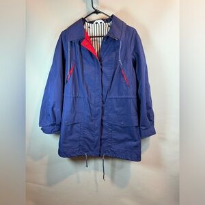 R.O.C Made In Taiwan Windbreaker Coat Rain Jacket Blue Pockets Size 8 Adjustable